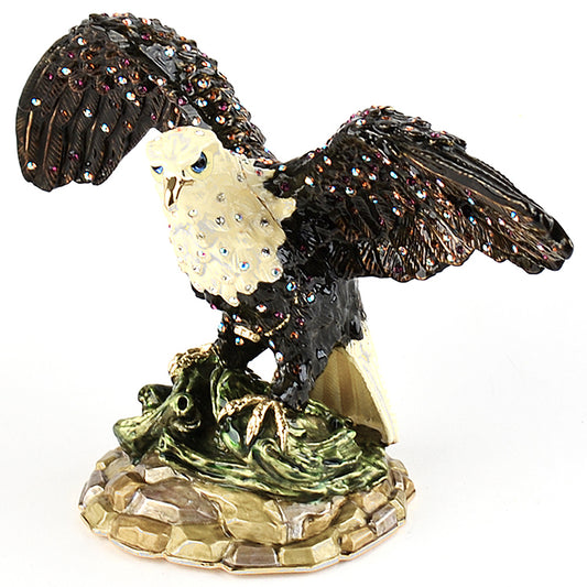 Bald Eagle Bejeweled Enamel Trinket Box