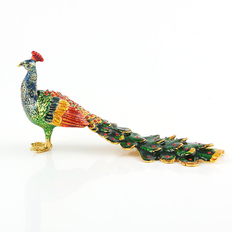 Peacock with Long Tail Trinket Box