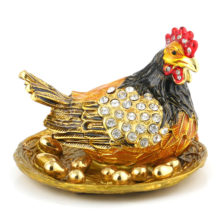 Mother Chicken with Nest Eggs Trinket Box