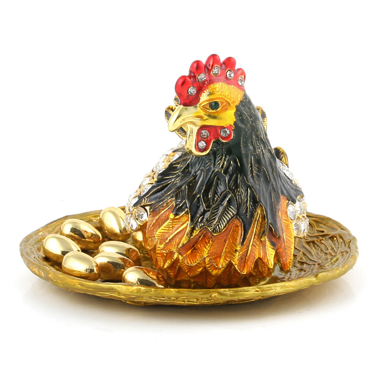 Mother Chicken with Nest Eggs Trinket Box