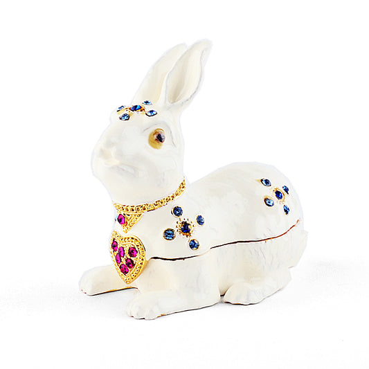 White Jeweled Bunny Trinket Box