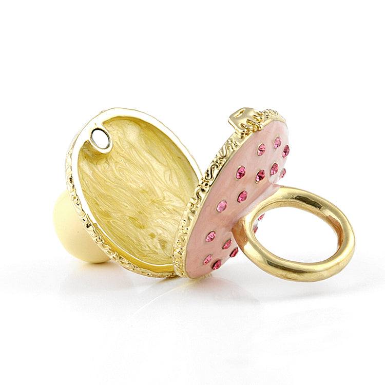 Pink Pacifier Trinket Box with Gold Plating