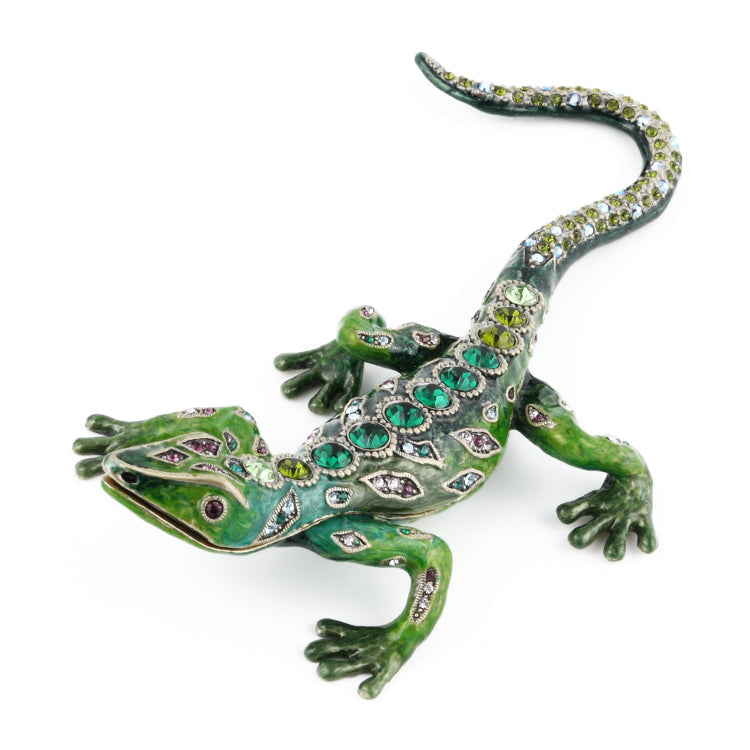 Green Lizard with Crystals Trinket Box