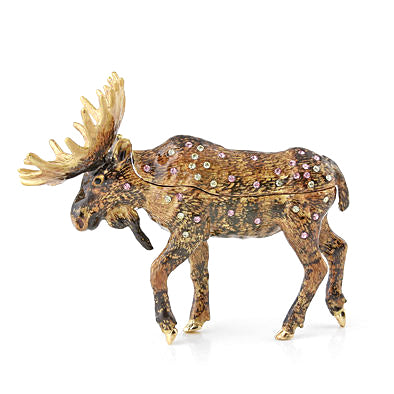 Brown Bejeweled Moose Trinket Box