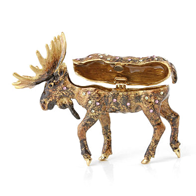 Brown Bejeweled Moose Trinket Box