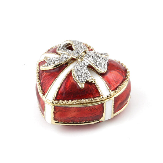 Mini Enamel Rhinestone Bow Jewelry Box Bow Hinged Jewelry Box Glitter  Jewelry Box Mini Figurine Ring Box (blue)
