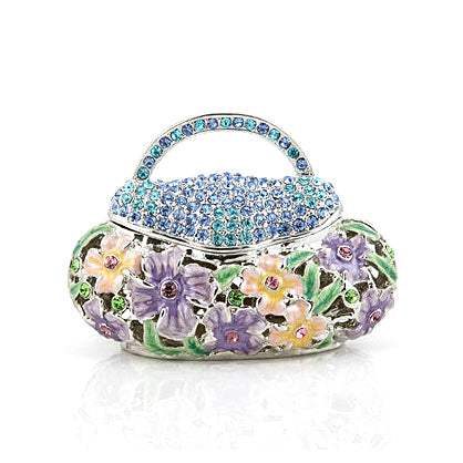 Blue Purse Trinket Box with Floral Design