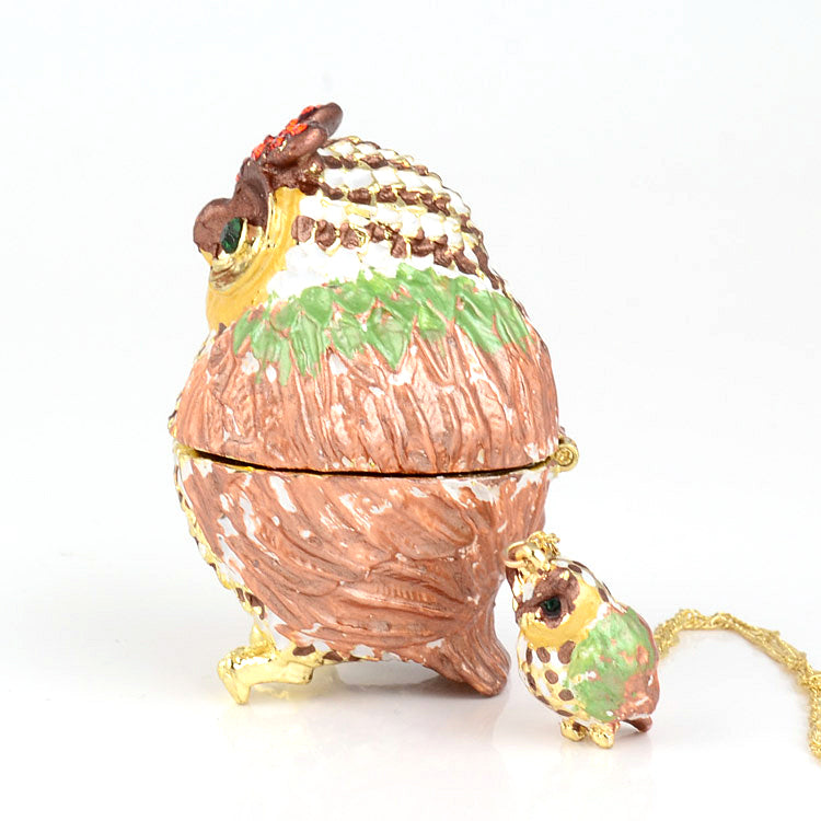 Jeweled Owl Trinket Box with Pendant
