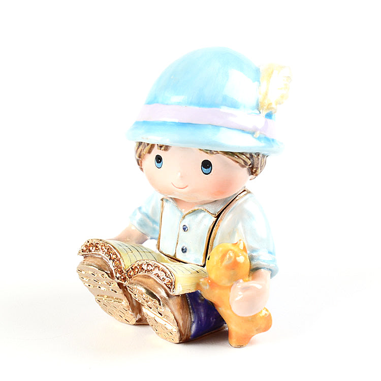 Little Boy with Book & Cat Trinket Box