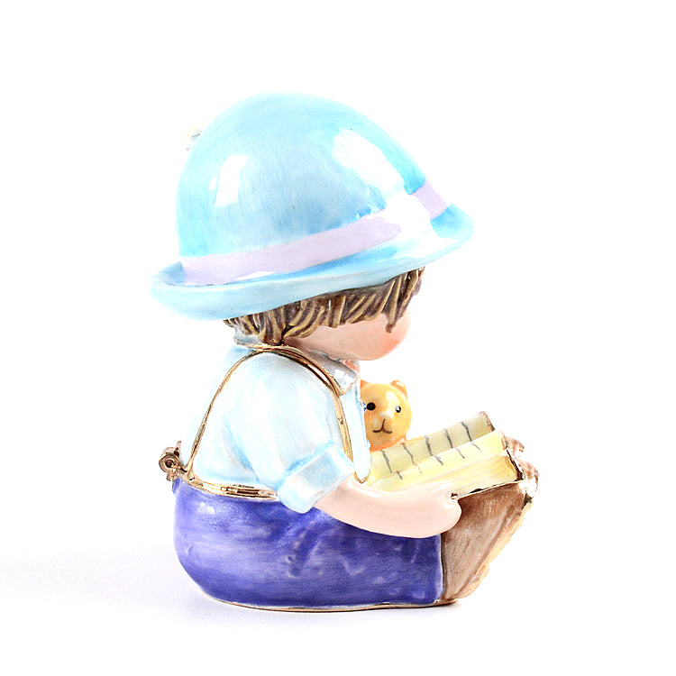 Little Boy with Book & Cat Trinket Box