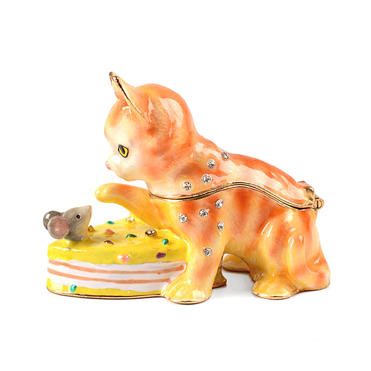 Cat and Mouse with Cheese Trinket Box