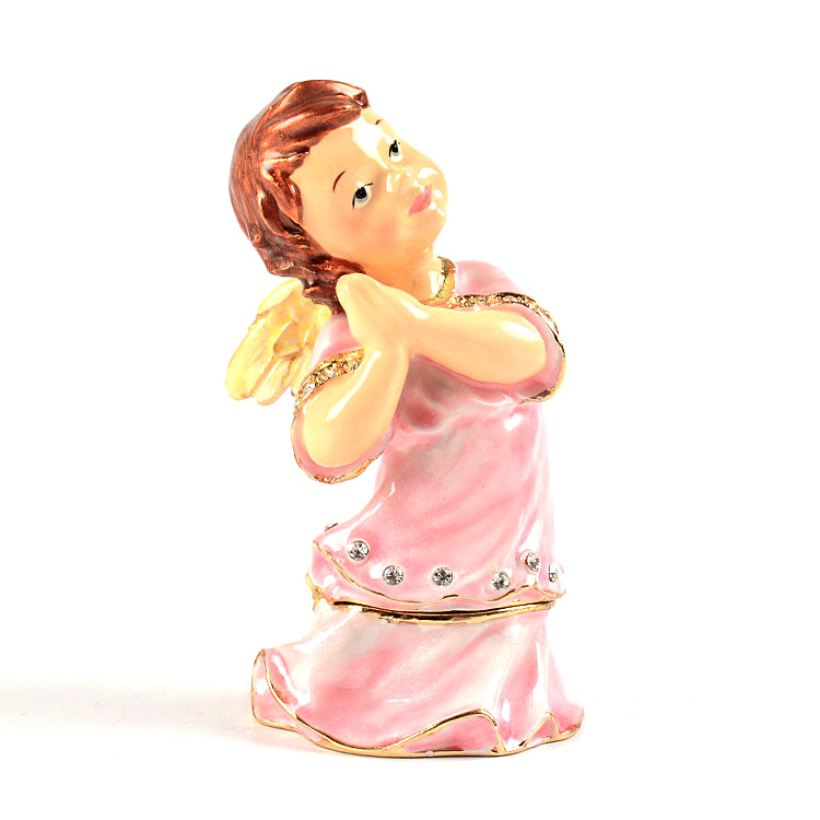 Young Praying Angel in Pink Trinket Box
