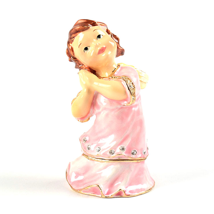 Young Praying Angel in Pink Trinket Box