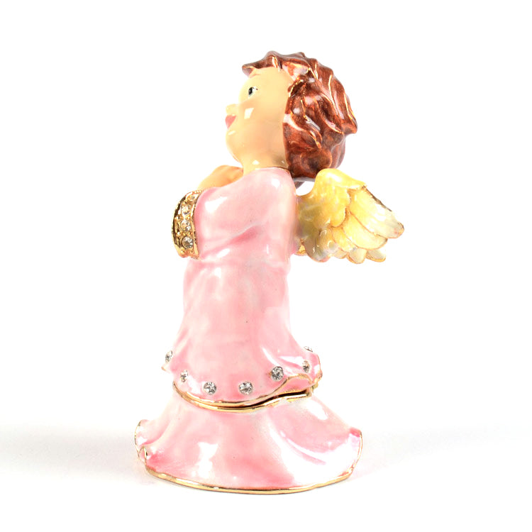 Young Praying Angel in Pink Trinket Box