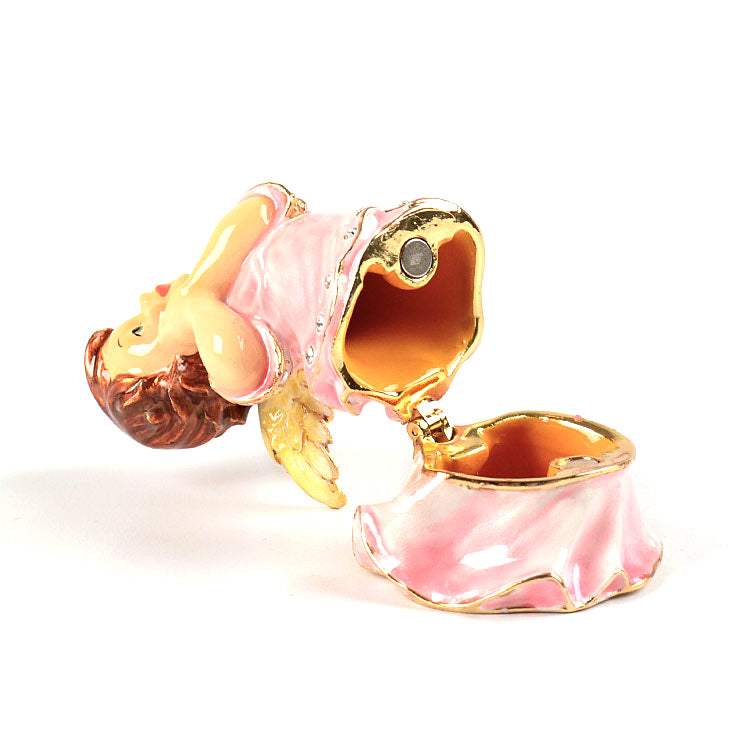 Young Praying Angel in Pink Trinket Box