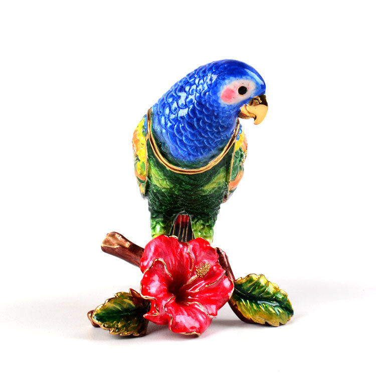Parrot and Hibiscus Trinket Box