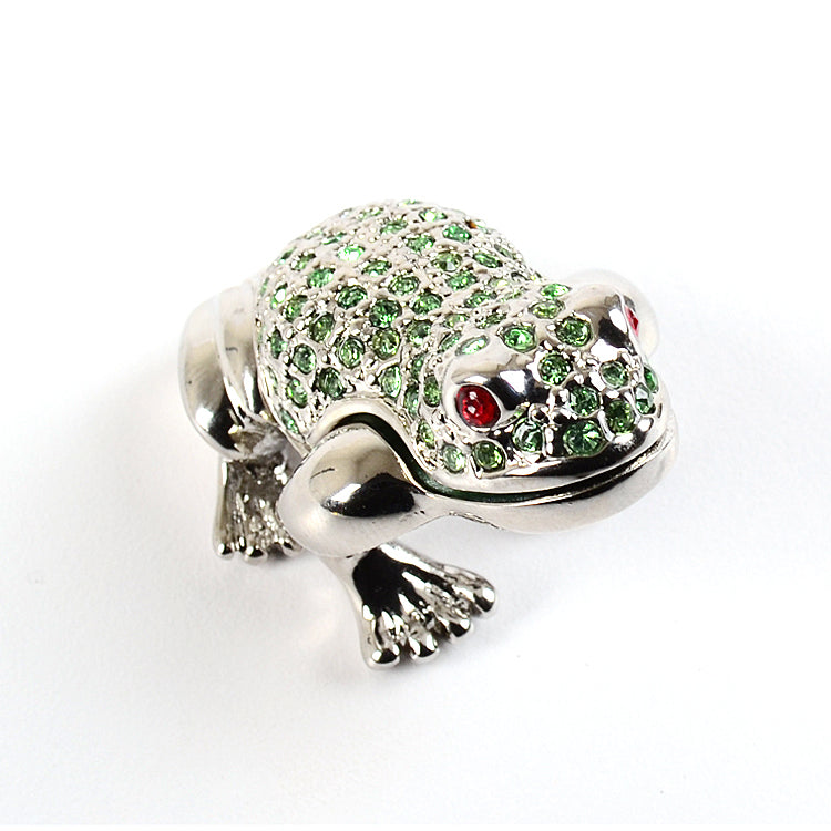 Mini Trinket Box Silver Frog with Crystals