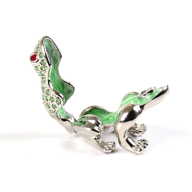 Mini Trinket Box Silver Frog with Crystals