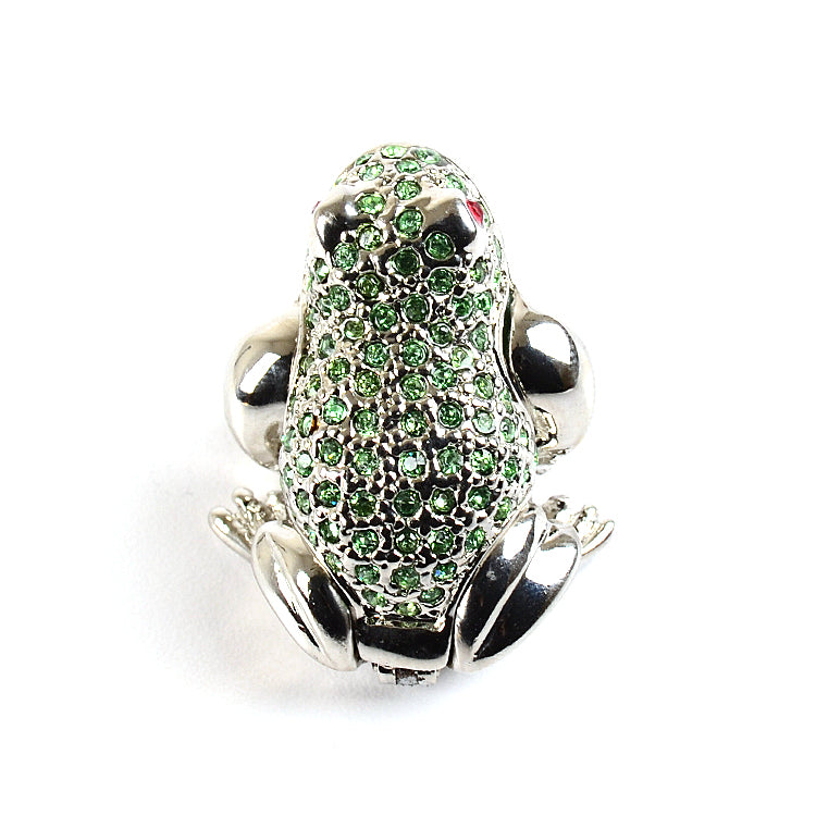 Mini Trinket Box Silver Frog with Crystals