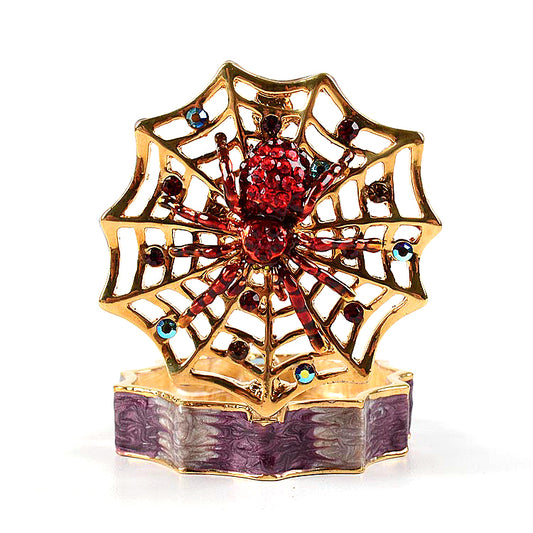 Red Crystal Spider on Web Trinket Box