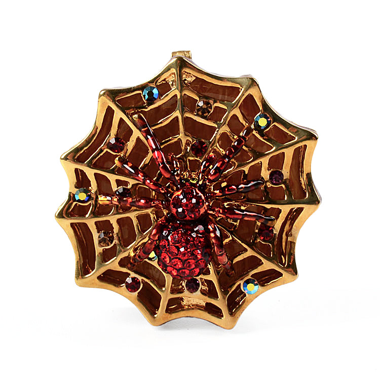 Red Crystal Spider on Web Trinket Box