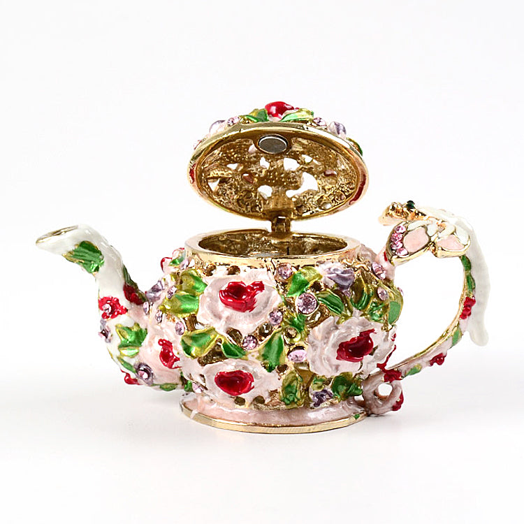 Teapot Trinket with Flowers and Dragonfly Box