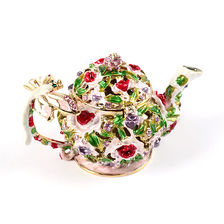 Teapot Trinket with Flowers and Dragonfly Box
