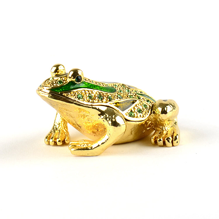 Small Green & Gold Frog Trinket Box