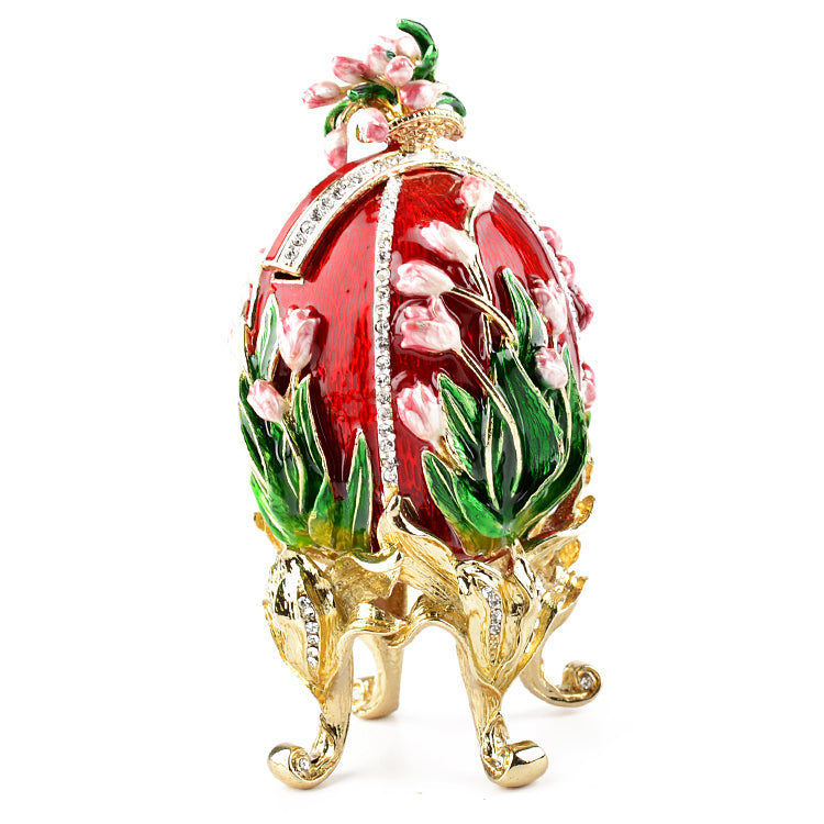 Tulips of the Valley Faberge Style Red Egg