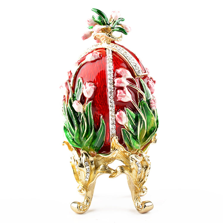Tulips of the Valley Faberge Style Red Egg