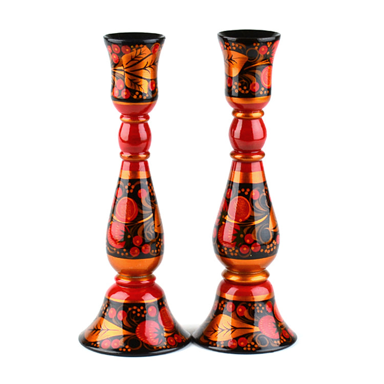 Red Berries Khokhloma Candle Holders