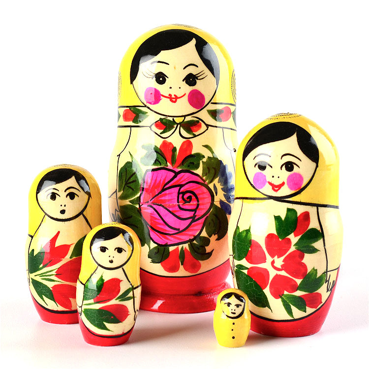 Red Roses 5 Pcs. Russian Matryoshka Set