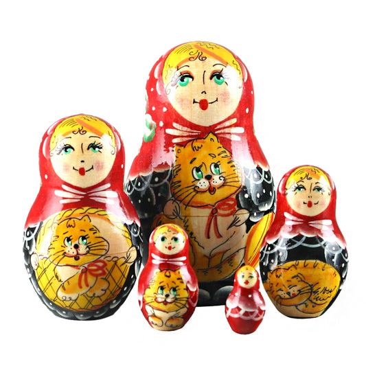 Girl With Cats Babushka Doll