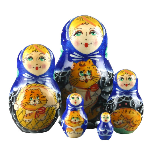 Blue Matryoshka With Cats