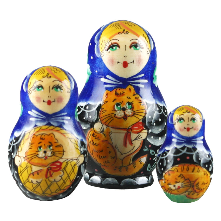 Blue Matryoshka With Cats