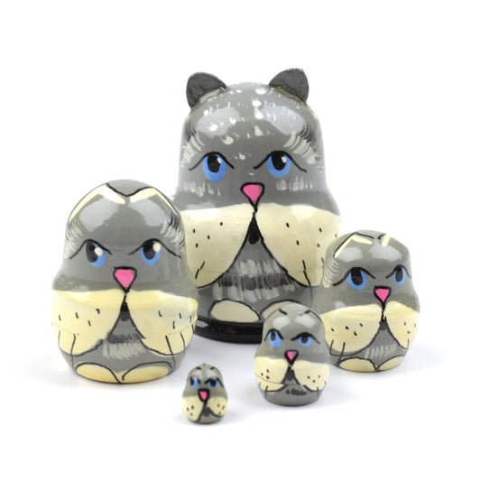 1 1-2" Tall Tiny Grey Cats Stacking Doll