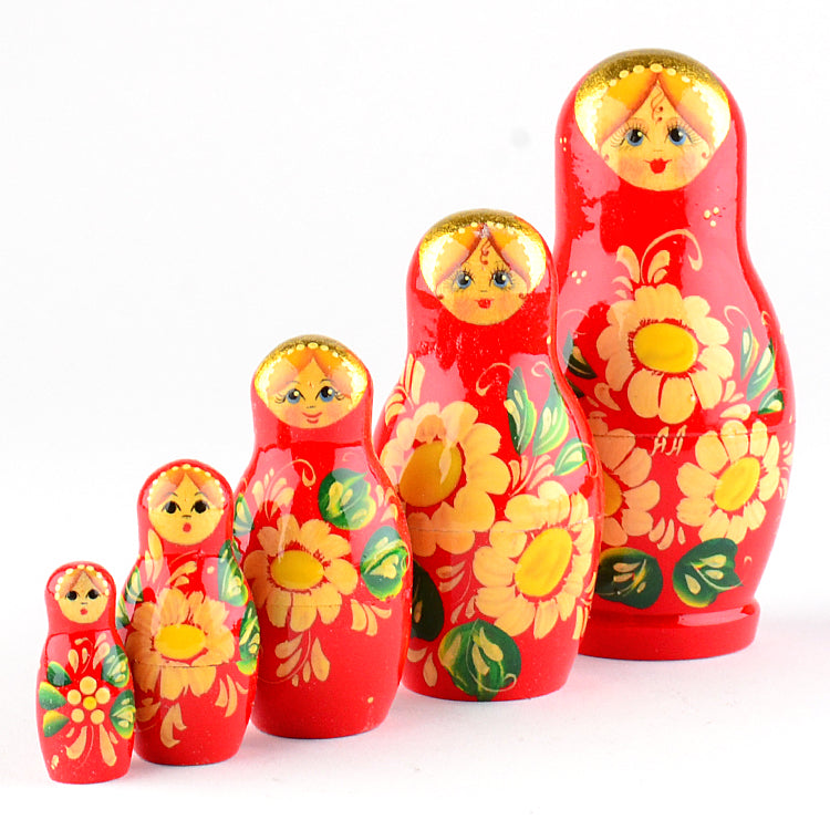 Red Stacking Doll with Daisies