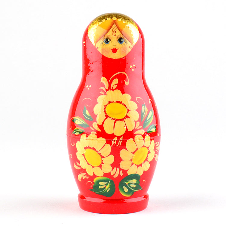 Red Stacking Doll with Daisies