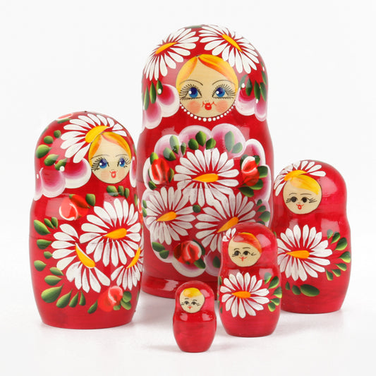 Red Nesting Doll with Daisies