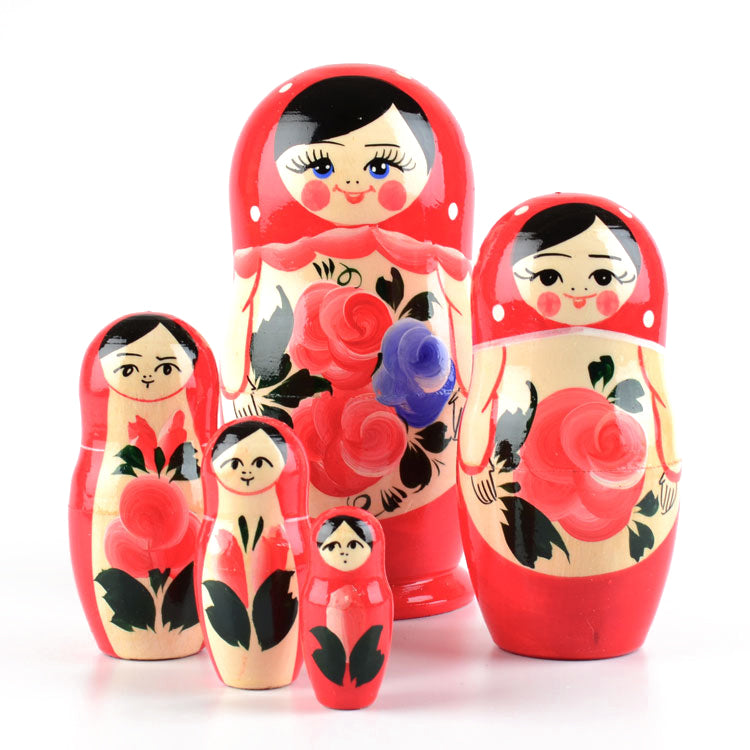 Red Matryoshka Doll with Flowers