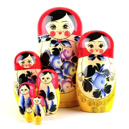 Traditional Russian Matryoshka with Blue Flowers