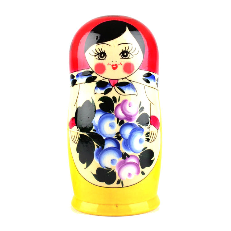 Traditional Russian Matryoshka with Blue Flowers