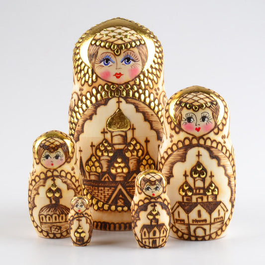 Golden Wood Burned Matryoshka