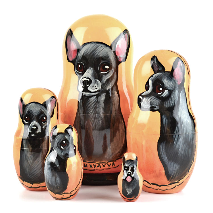 Black Chihuahua Nested Dolls