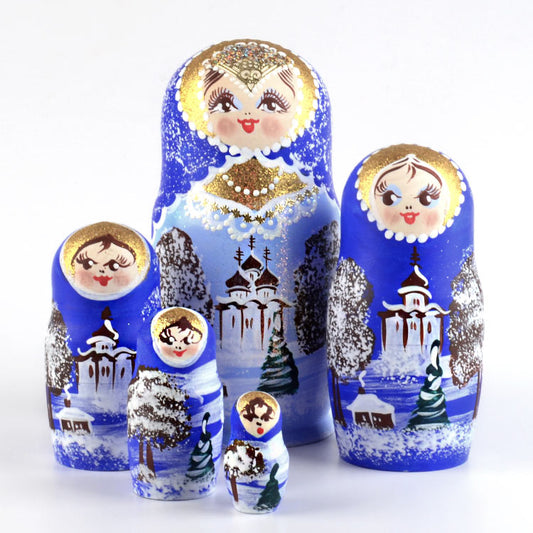 Blue Winter Sparkle Nested Doll