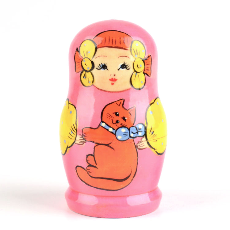 Girl with Cat - Pink Matryoshka