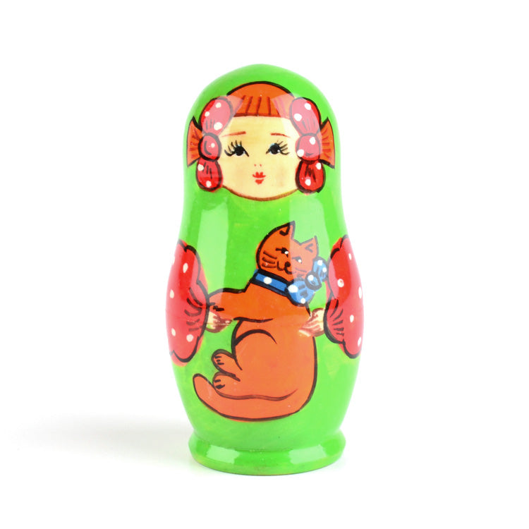 Girl with Cat - Green Matryoshka