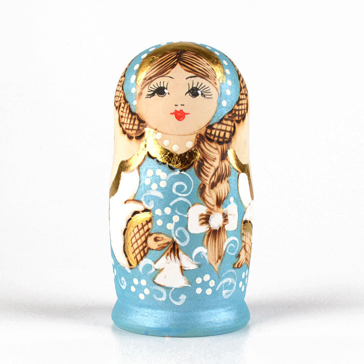 Light Blue Wood Burnt Nested Doll