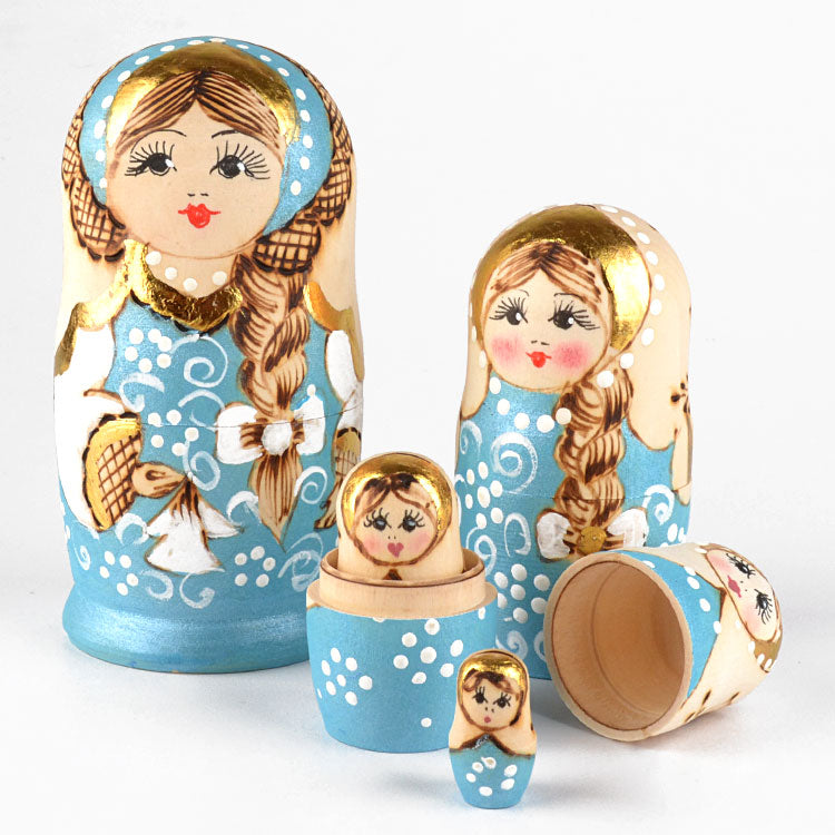 Light Blue Wood Burnt Nested Doll