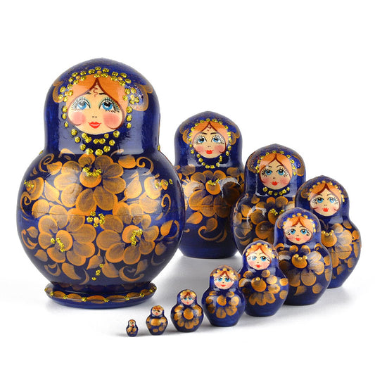 Golden Bouquet on Blue Doll